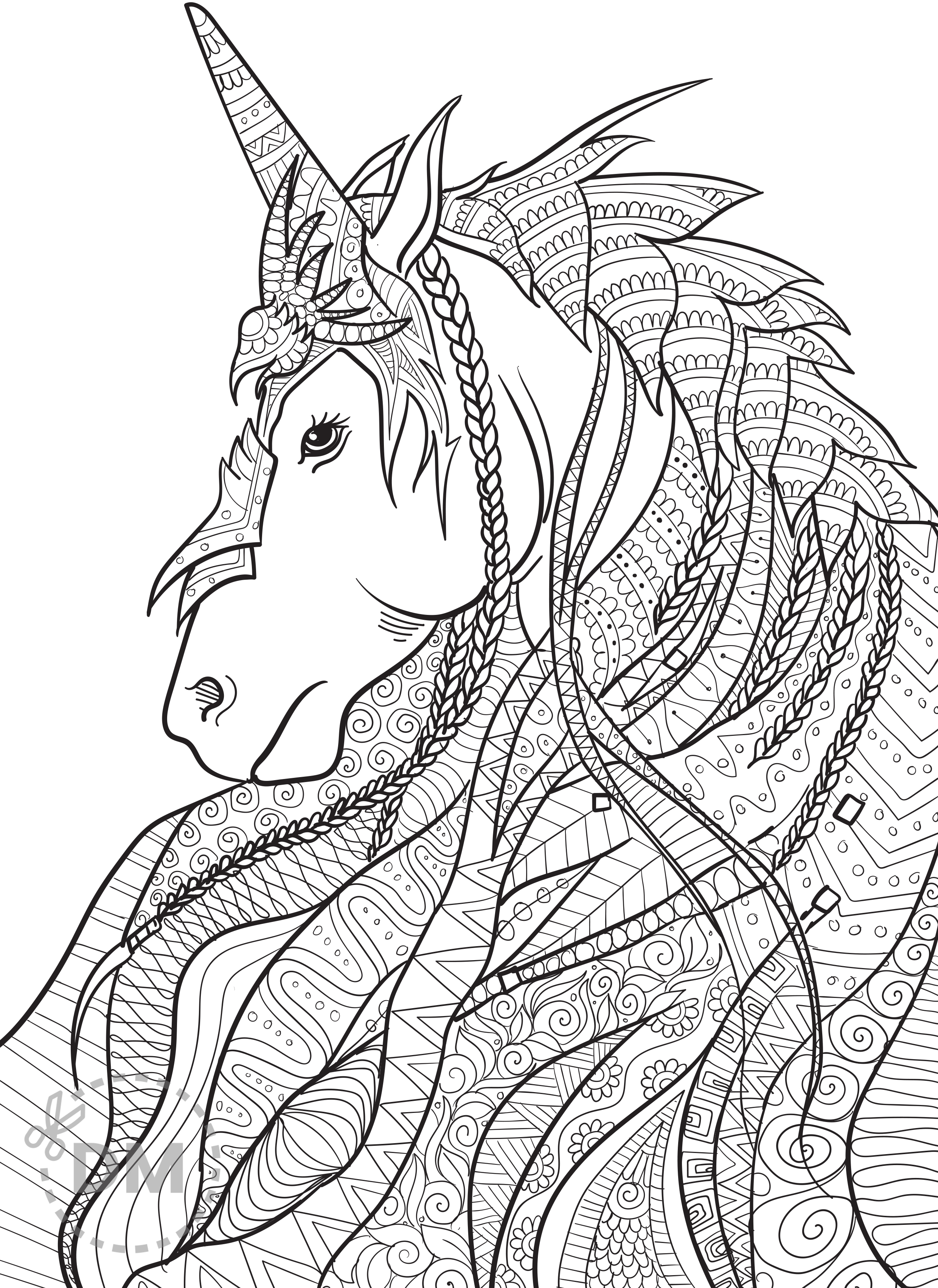 Hard Unicorn Coloring Page For Adults and Teens 