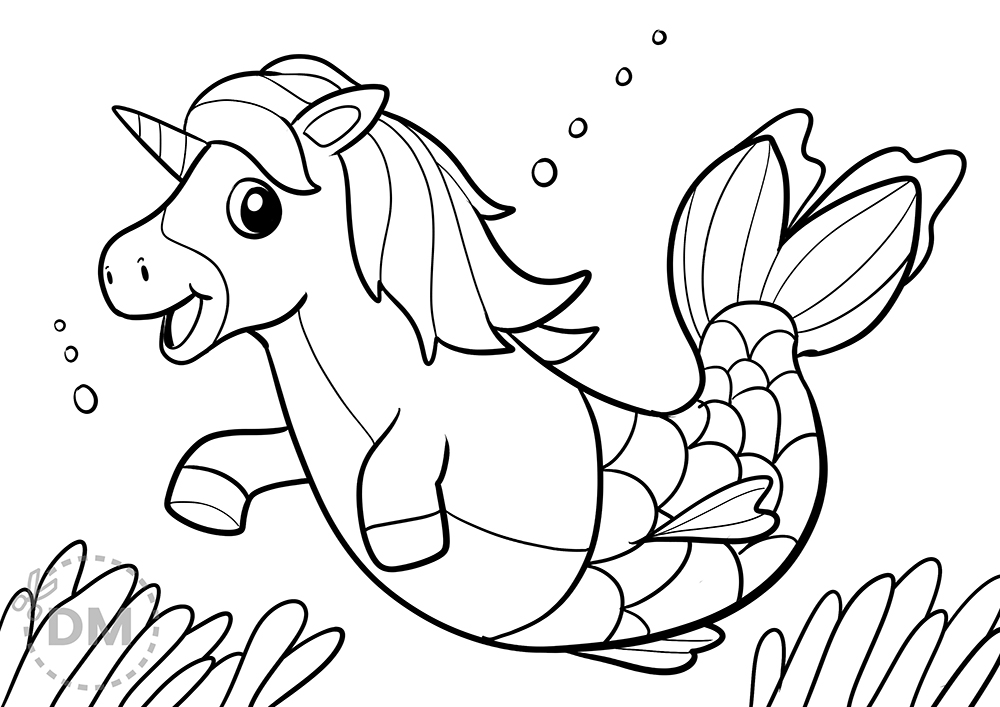 Unicorn Mermaid Coloring Page - Mermicorn Picture Illustration - diy