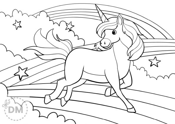 Unicorn on Rainbow Coloring Page - diy-magazine.com