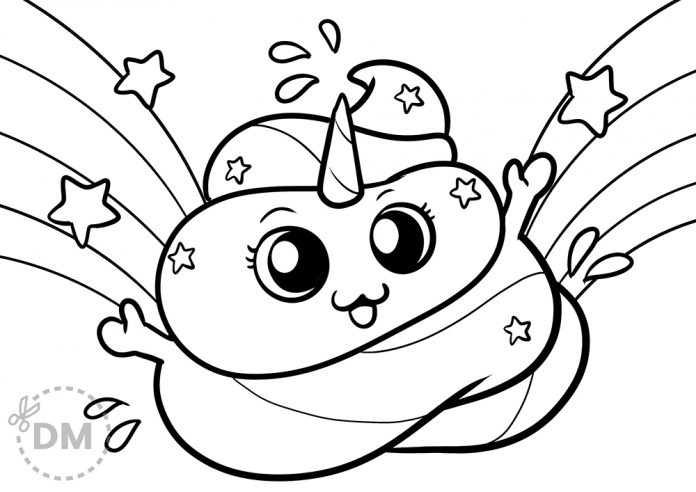 Cool Unicorn Poop Emoji Coloring Page for Kids - diy-magazine.com