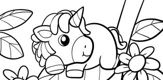 unicorn with flowers coloring page - thumbnail ver 1