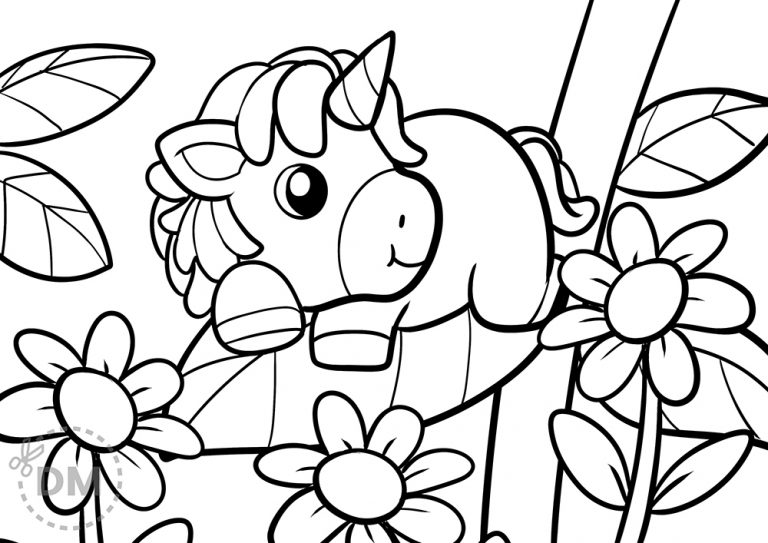 Unicorn with Flowers Coloring Page for Girls