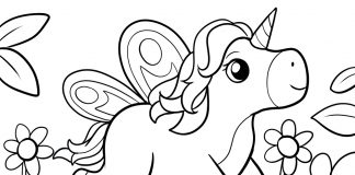 unicorn with wings coloring page - thumbnail ver 1