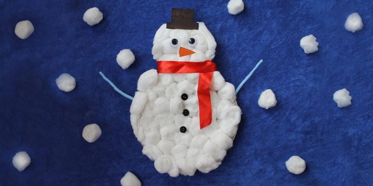 Paper Plate Snowman Craft to Make with Cotton Balls