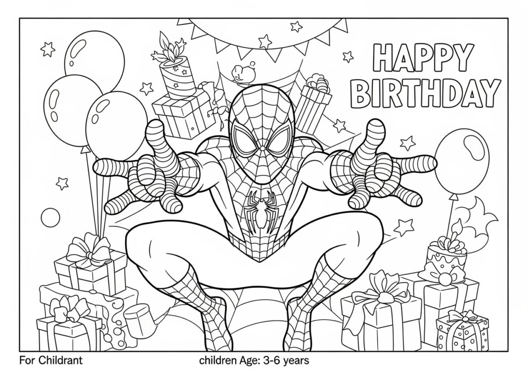 Happy Birthday Spiderman Coloring Page - Free Printable