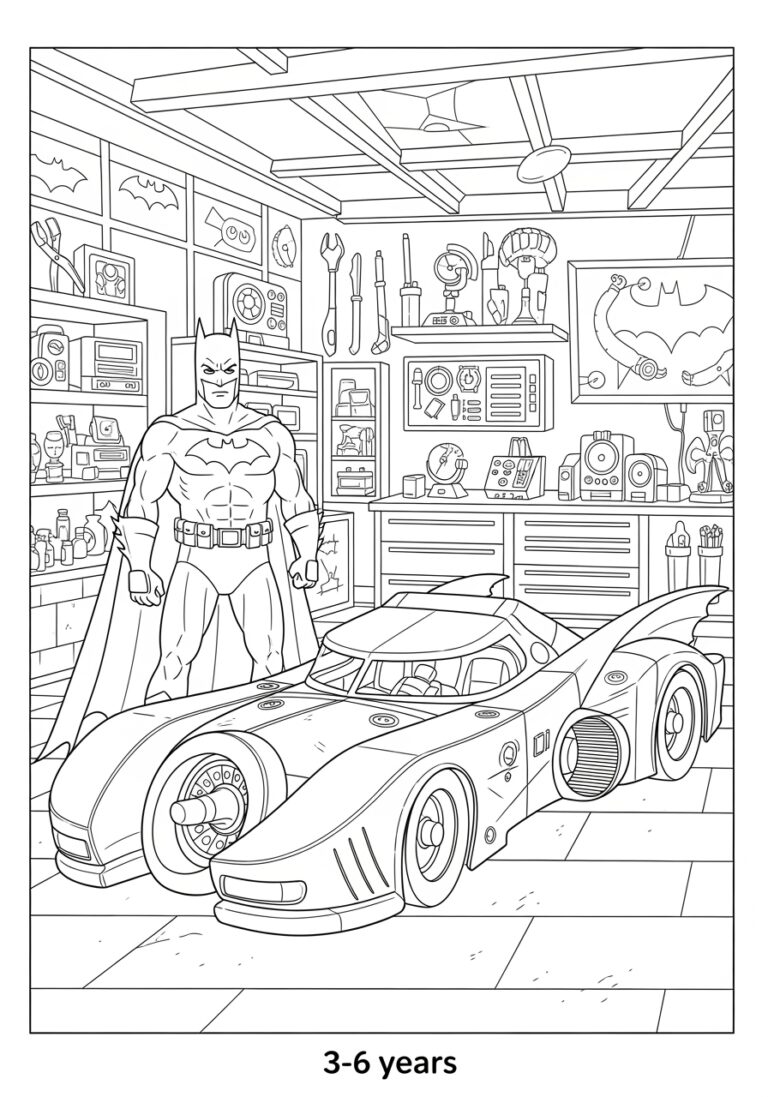Batman and Batmobile Coloring Pages for Kids