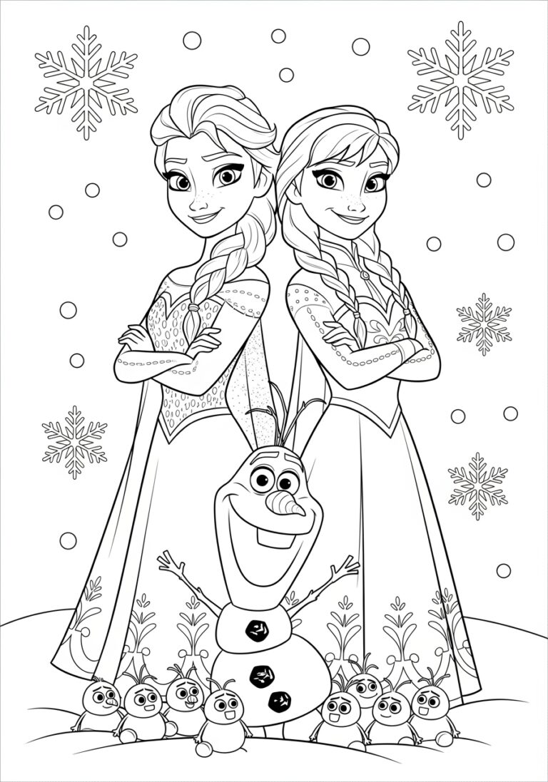 Elsa, Anna, and Olaf Coloring Pages