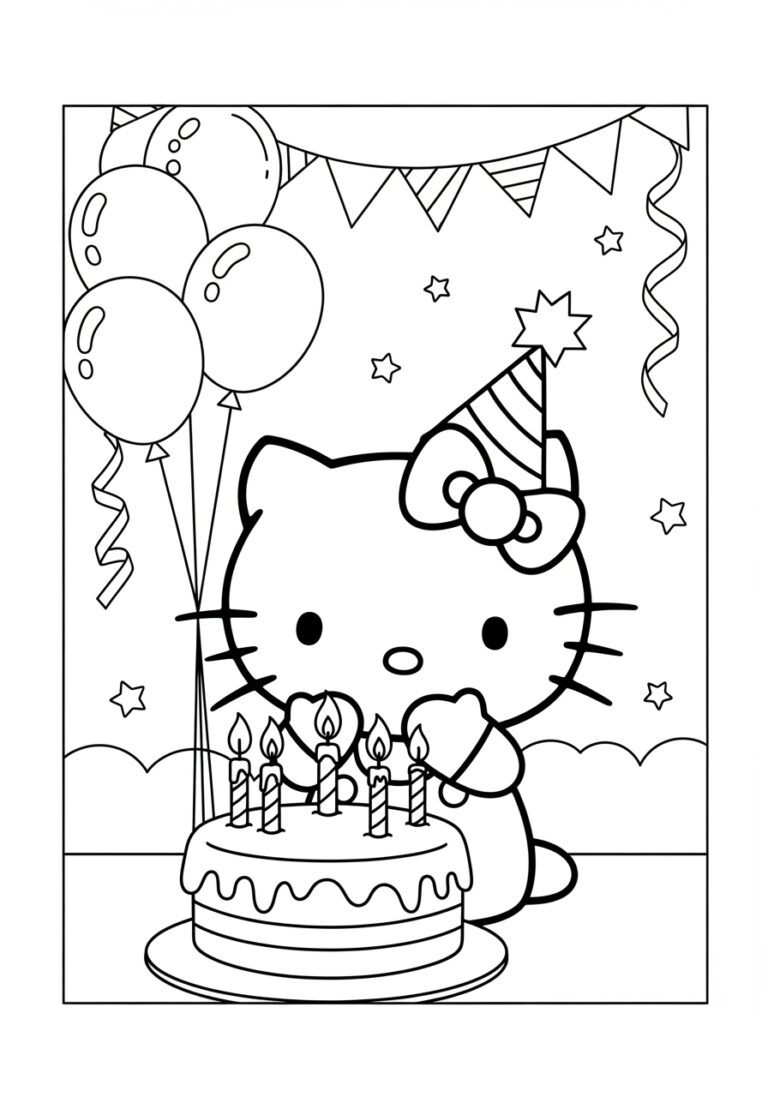 Hello Kitty Birthday Coloring Page