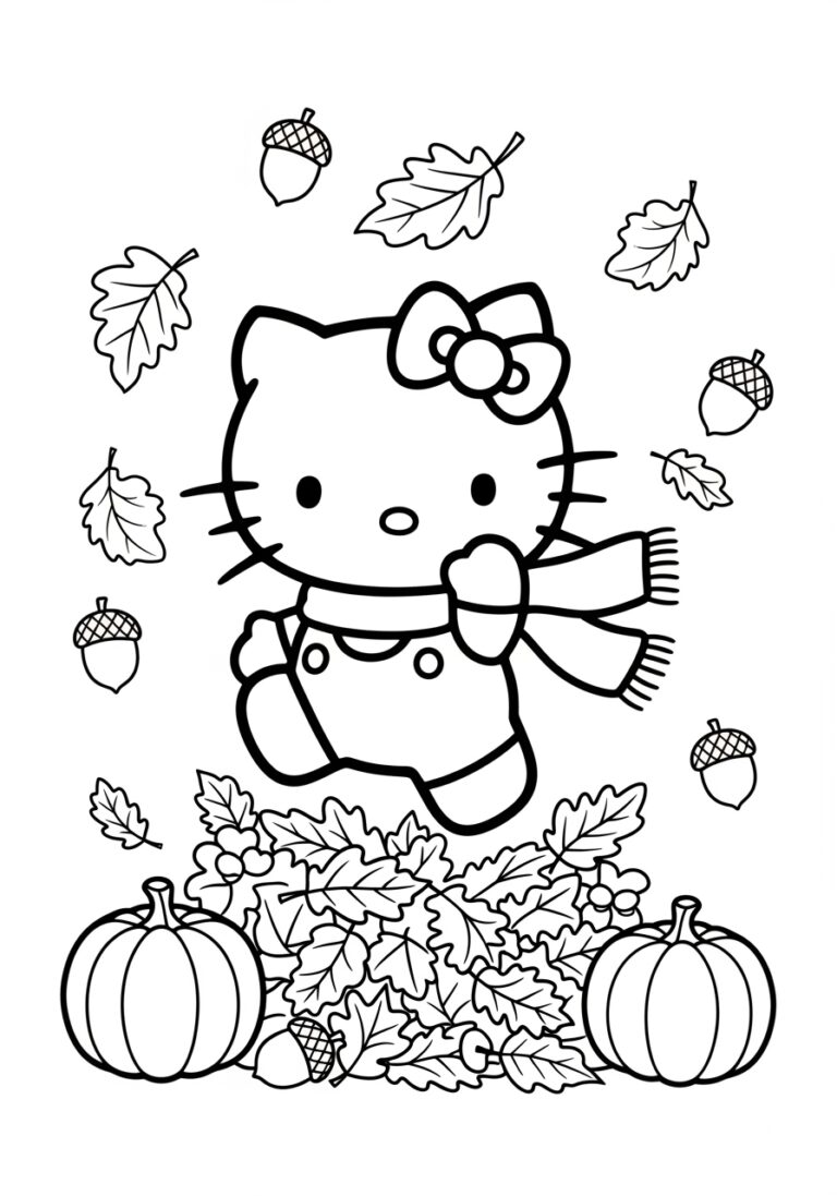 Hello Kitty Fall Coloring Pages for Kids
