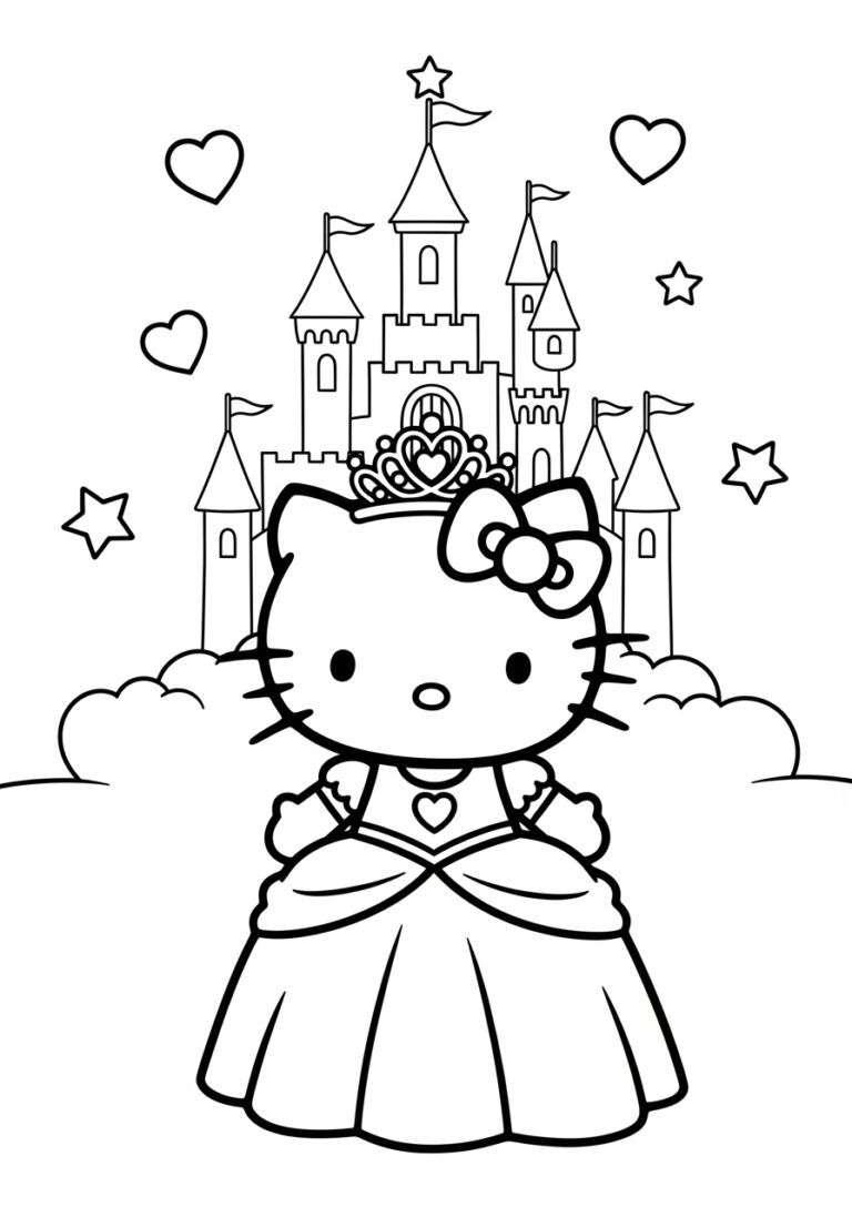 Hello Kitty Princess Coloring Page for Kids