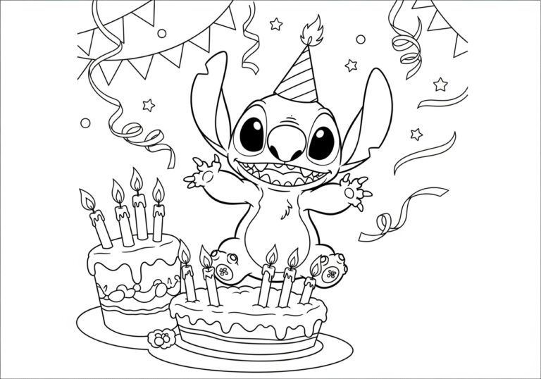 Stitch Birthday Coloring Page for Kids