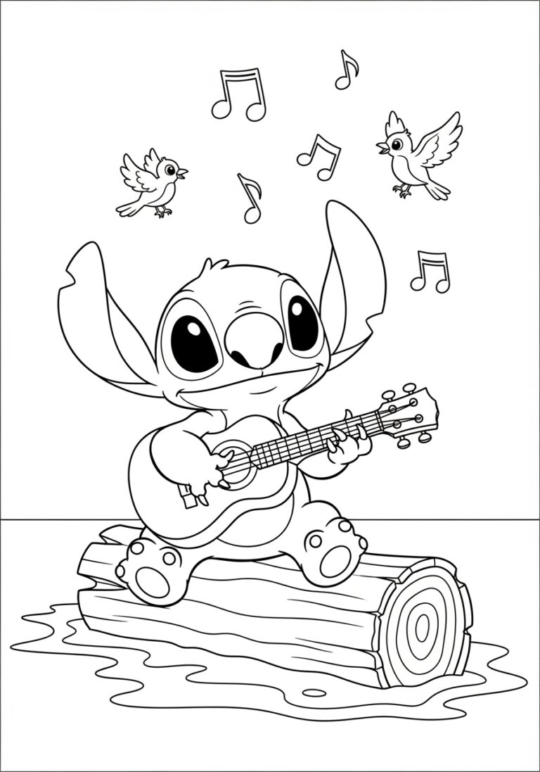 Stitch Playing Ukulele Coloring Page Stitch Playing Ukulele Coloring Page