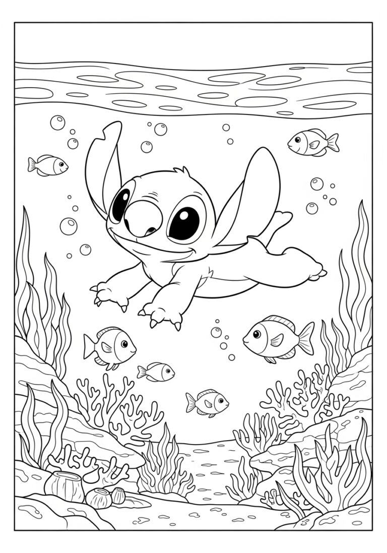 Stitch Underwater Coloring Page