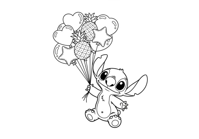 Stitch With Balloons Coloring Page Stitch With Balloons Coloring Page
