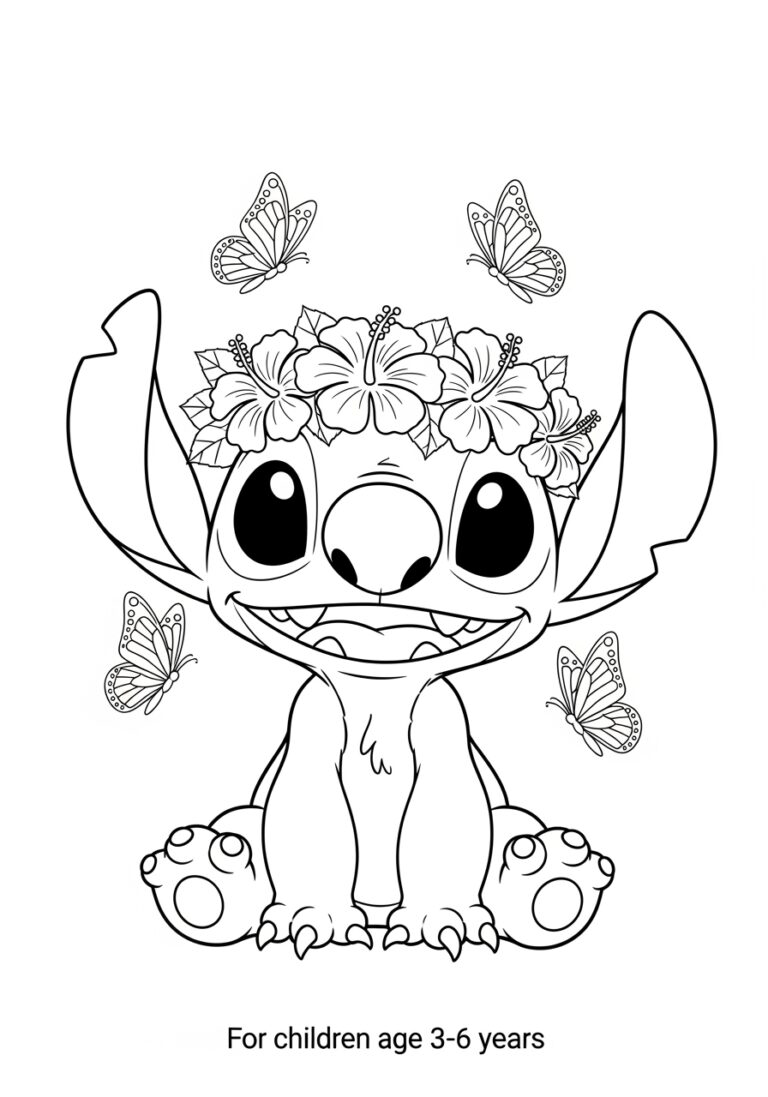Stitch with Flower Crown Coloring Page