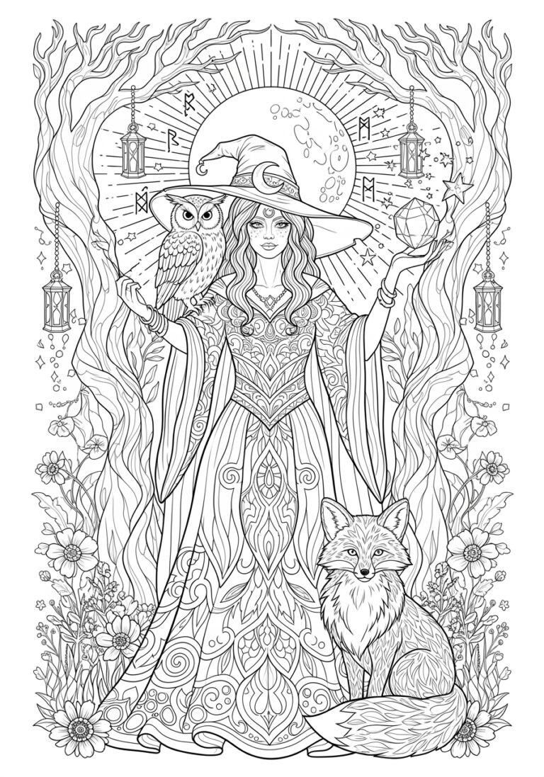 Adult Witch Coloring Page to Print and Color