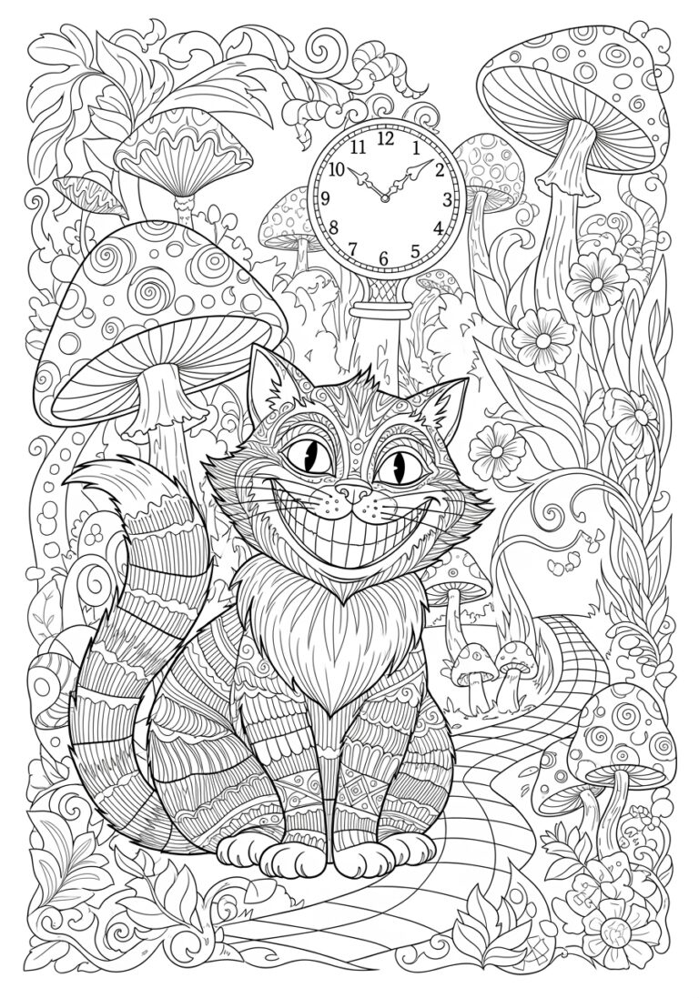 Alice in Wonderland Cat Coloring Page