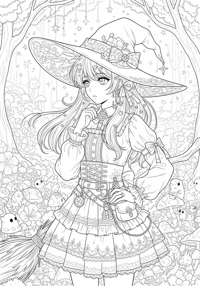 Anime Witch Coloring Page to Print Out and Color