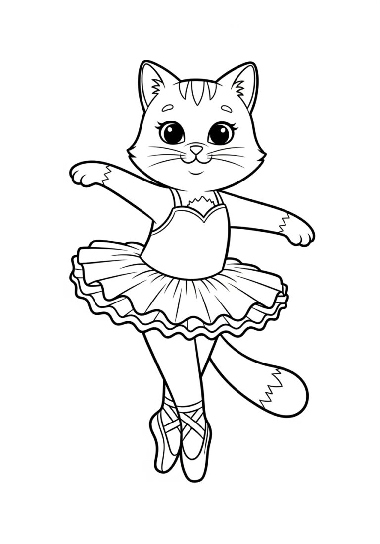Ballerina Cat Coloring Page to Print Out and Color