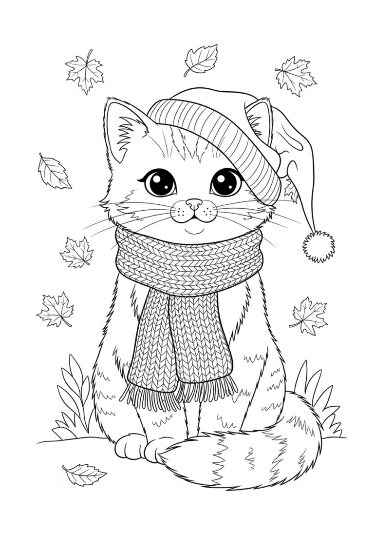 Black and White Cat Coloring Page