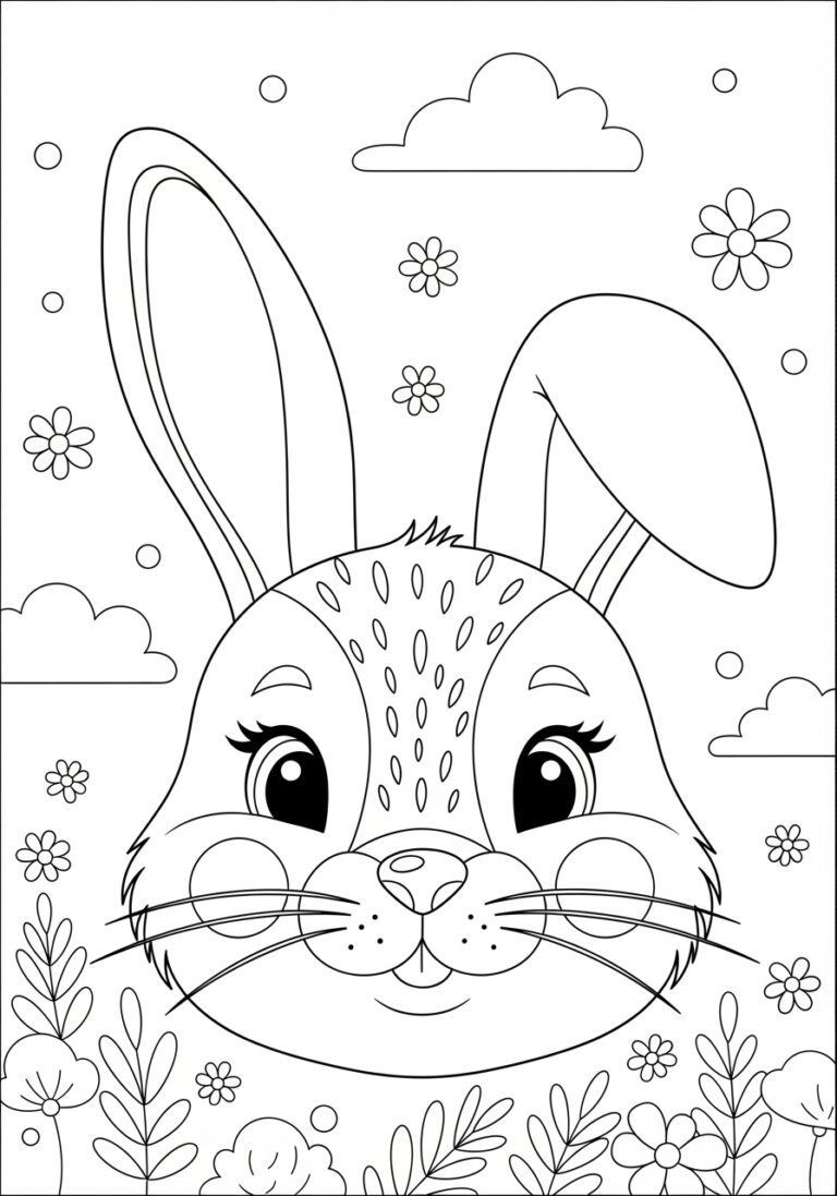 Bunny Head Coloring Page to Print Out and Color