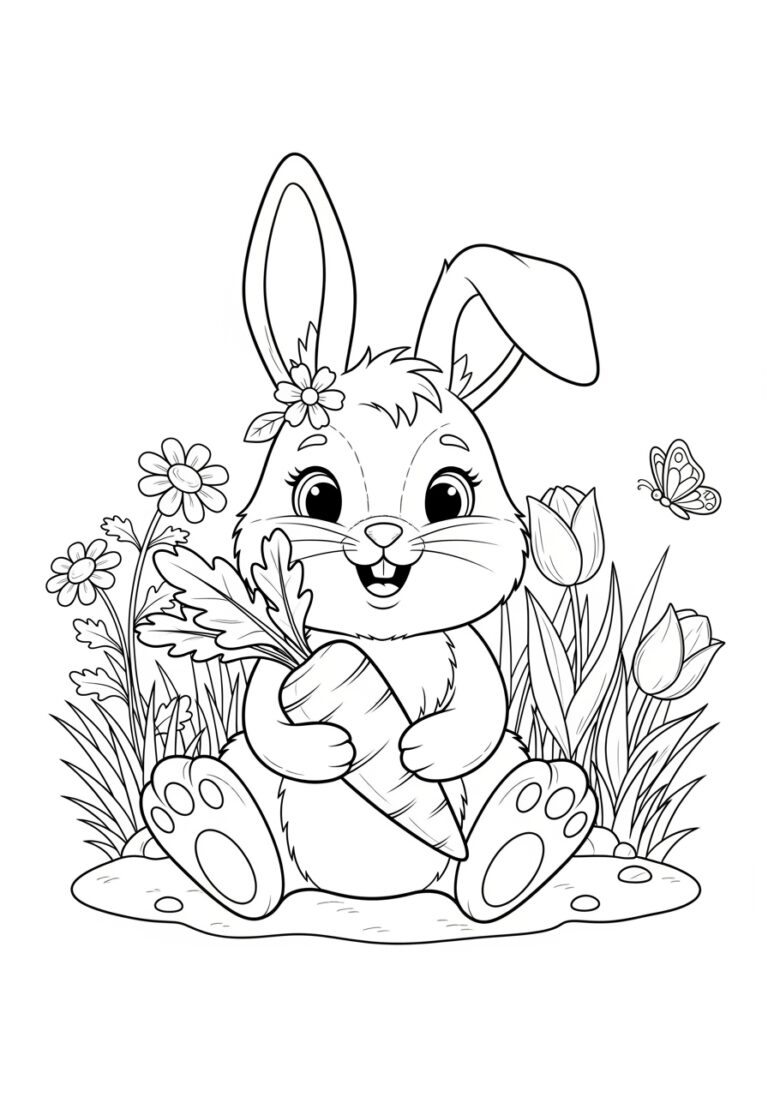 Bunny with Carrot Coloring Page to Print Out and Color