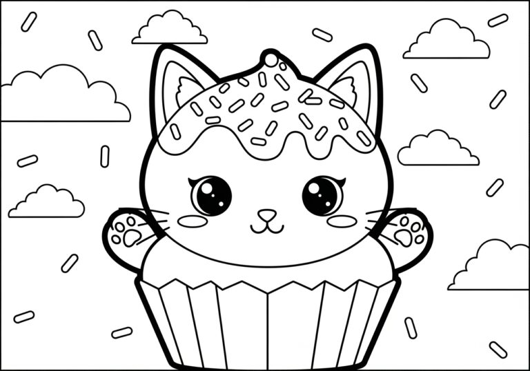 Cakey Cat Coloring Page to Print and Color