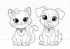 Cartoon Cat and Cartoon Dog Coloring Page