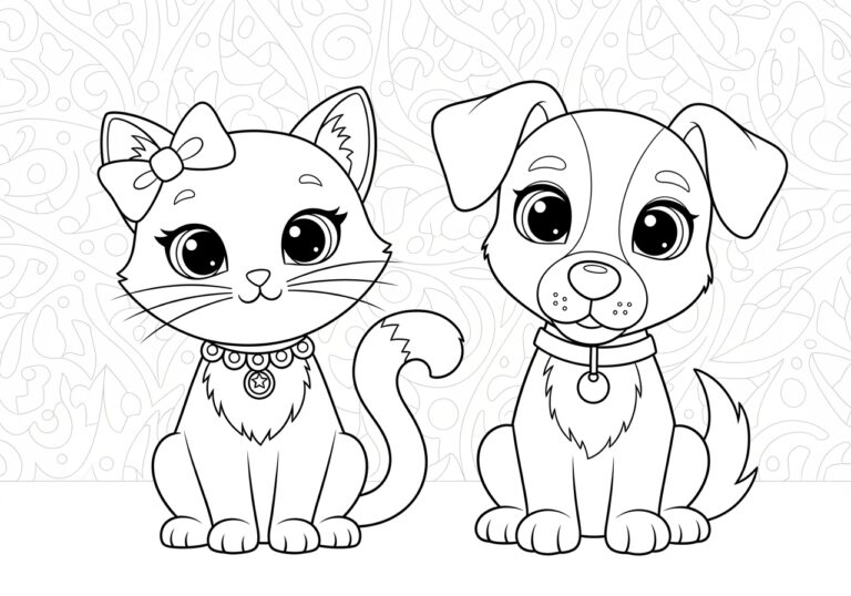 Cartoon Cat and Cartoon Dog Coloring Page Cartoon Cat and Cartoon Dog Coloring Page