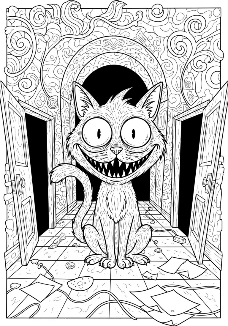 Cartoon Cat Horror Coloring Page