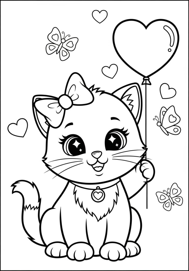 Cartoon Kitten Coloring Page to Print Out and Color