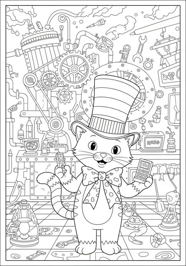 Cat and Hat Coloring Page to Print Out and Color Cat and Hat Coloring Page to Print Out and Color