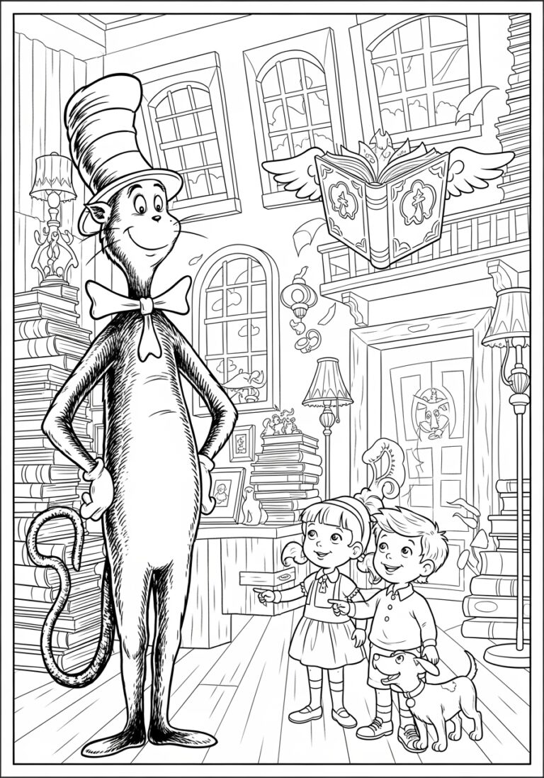 Cat and the Hat Coloring Page to Print Out and Color