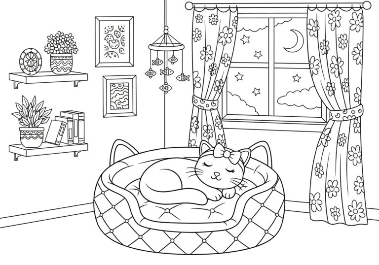 Cat Bed Coloring Page Cat Bed Coloring Page