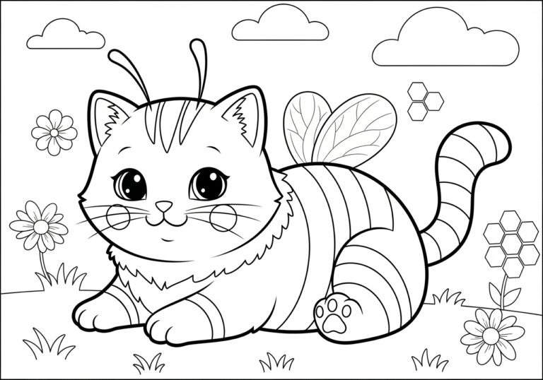 Cat Bee Coloring Page to Print Out and Color Cat Bee Coloring Page to Print Out and Color