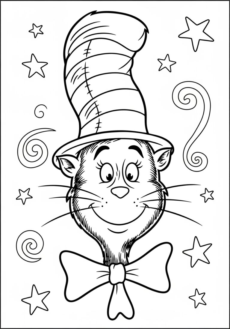 Cat in the Hat Face Coloring Page