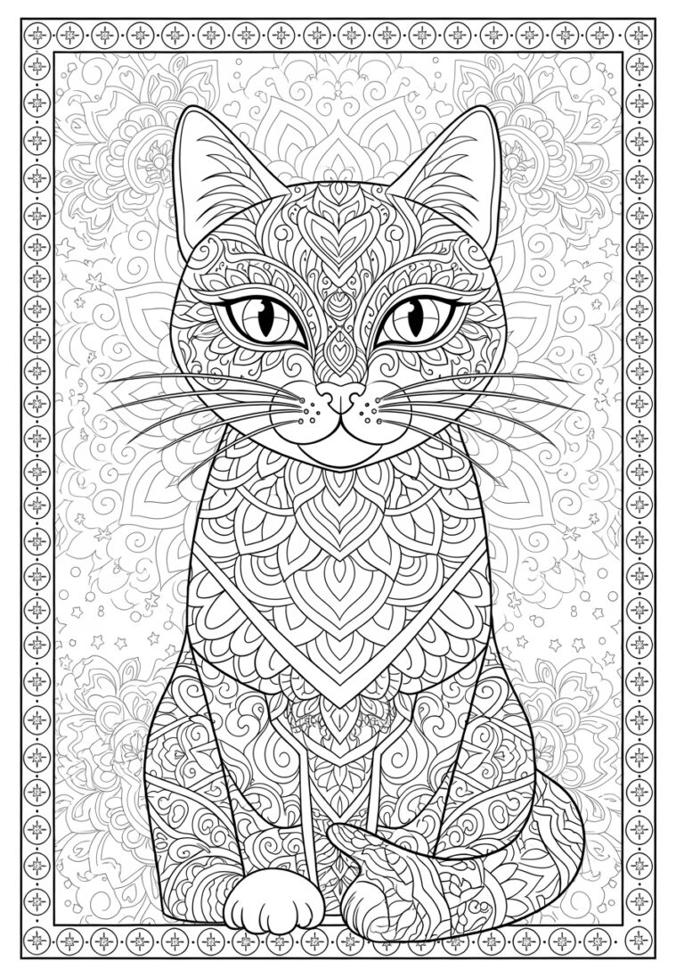 Cat Mandala Coloring Page to Print and Color