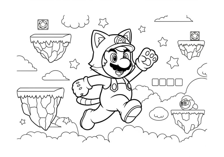 Cat Mario Coloring Page to Print Out and Color