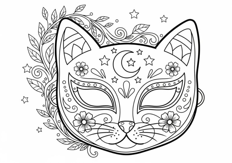 Cat Mask Coloring Page to Print Out and Color