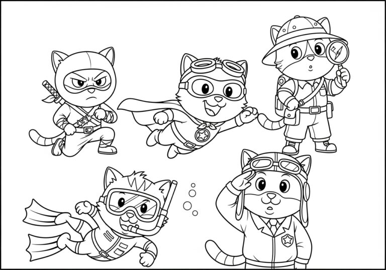 Cat Pack Coloring Page to Print Out and Color