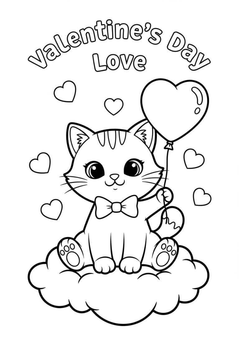 Cat Valentine’s Day Coloring Page