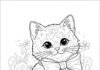 Cat with Bow Coloring Page