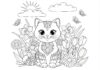 Cat with Flowers Coloring Page
