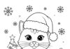 Cat with Santa Hat Coloring Page