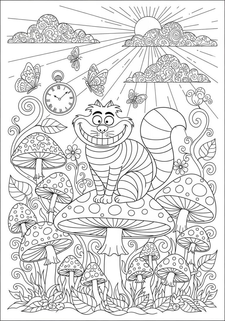 Cheshire Cat Coloring Page to Print and Color