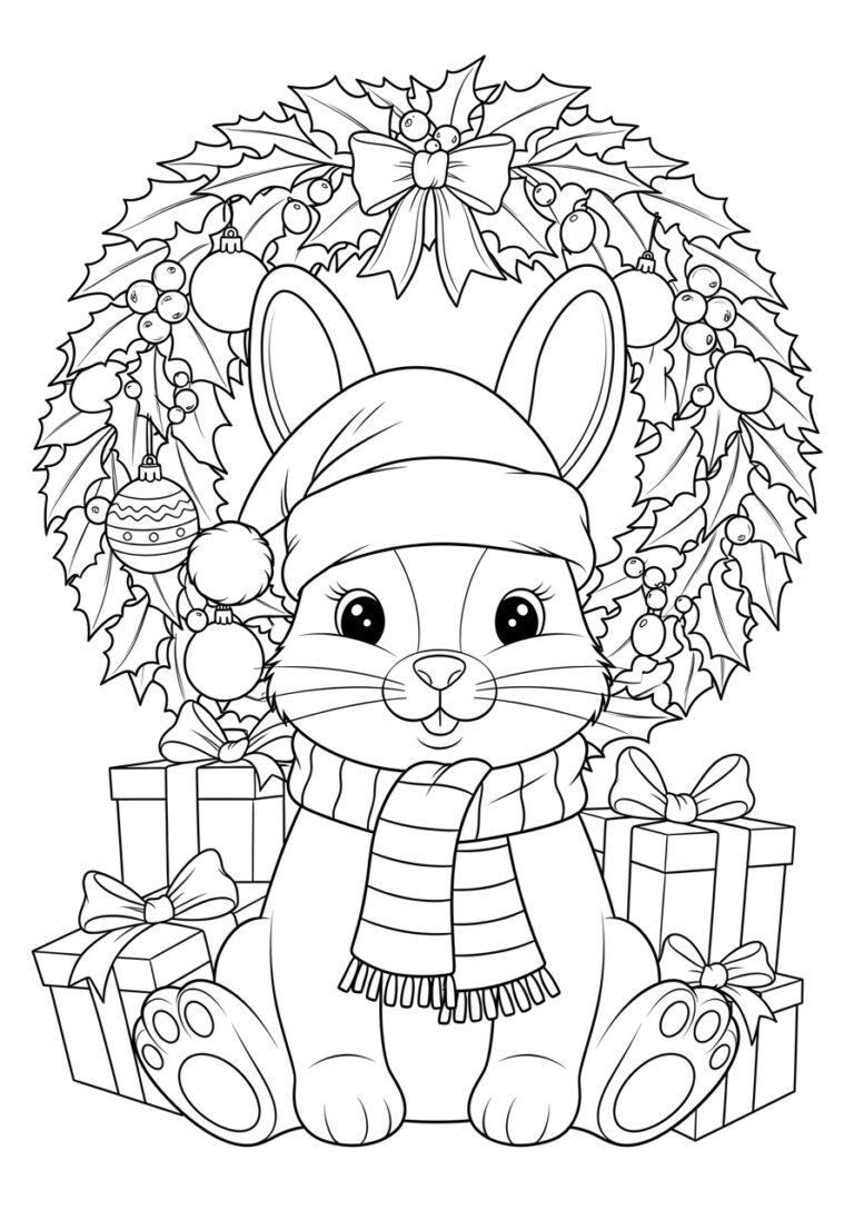 Christmas Bunny Coloring Page