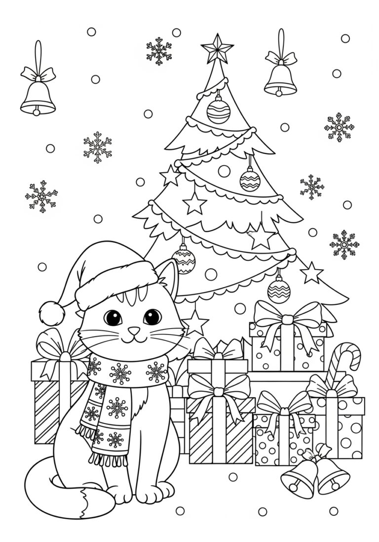 Christmas Cat Coloring In