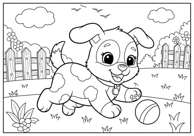Coloring a Picture of a Beautiful Puppy Playing
