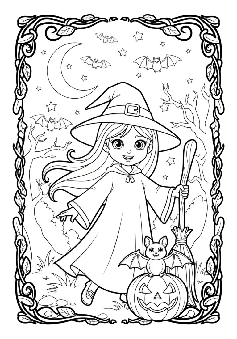 Halloween Witch Coloring Page to Print Out and Color