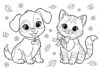 Coloring Page of a Puppy and Kitten